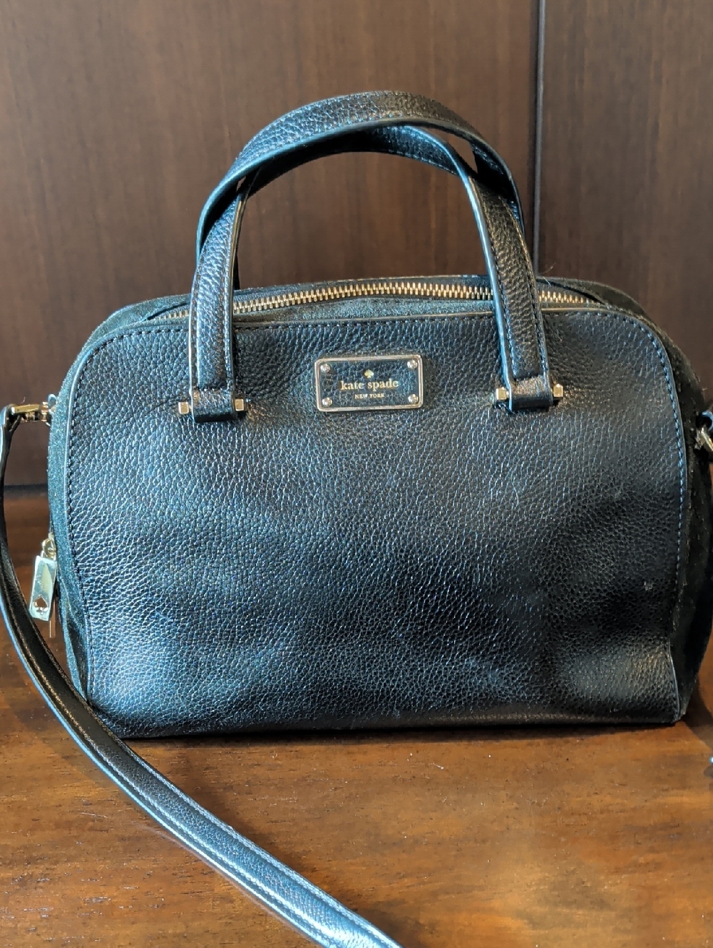 kate spade Black Pebbled Leather Satchel with Crossbody Strap